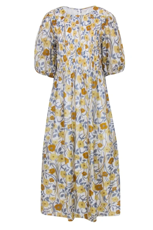 Rebecca Taylor - Ivory w/ Yellow & Blue Floral Print Maxi Dress Sz XL