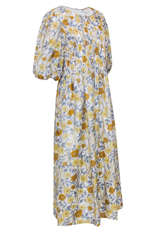 Rebecca Taylor - Ivory w/ Yellow & Blue Floral Print Maxi Dress Sz XL