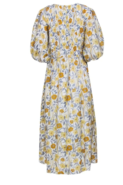 Rebecca Taylor - Ivory w/ Yellow & Blue Floral Print Maxi Dress Sz XL