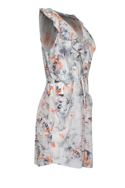 Rebecca Taylor - Light Grey, Orange, & Blue Abstract Print Silk Dress Sz 12