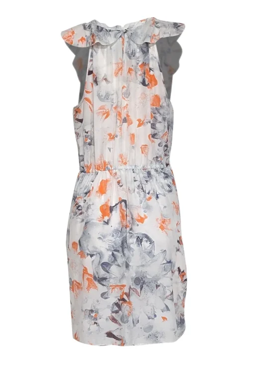 Rebecca Taylor - Light Grey, Orange, & Blue Abstract Print Silk Dress Sz 12