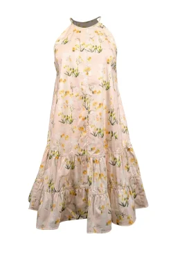 Rebecca Taylor - Light Pink Peach & Yellow Floral Sleeveless Dress Sz 2