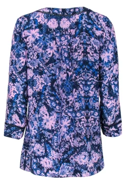 Rebecca Taylor - Navy & Lavender Floral Print Silk Blouse Sz 6