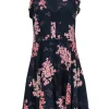 Rebecca Taylor - Navy & Light Pink Floral Silk A-Line Dress Sz 6