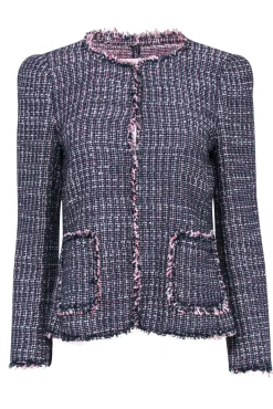 Rebecca Taylor - Navy & Pink Tweed Open Front Blazer Sz 8