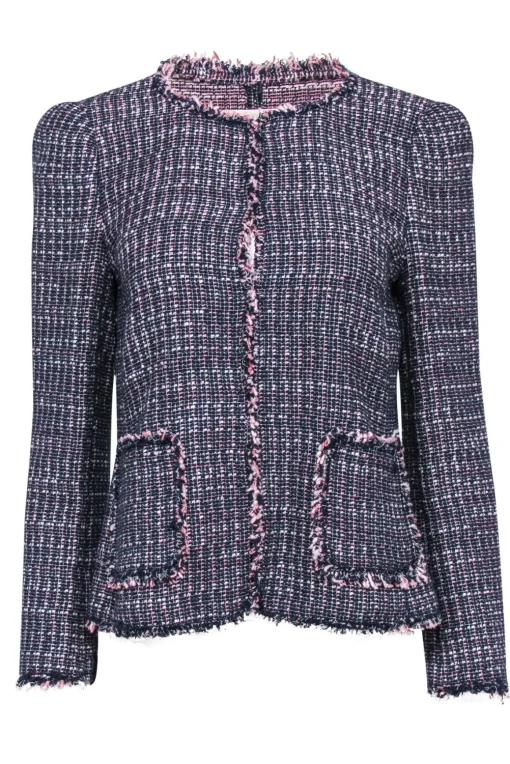 Rebecca Taylor - Navy & Pink Tweed Open Front Blazer Sz 8