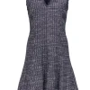 Rebecca Taylor - Navy & Pink Tweed Sleeveless A-Line Dress w/ Frayed Trim Sz 8