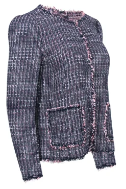 Rebecca Taylor - Navy & Pink Tweed Open Front Blazer Sz 8