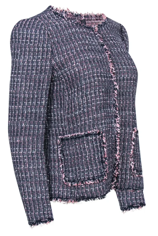 Rebecca Taylor - Navy & Pink Tweed Open Front Blazer Sz 8