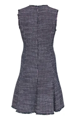 Rebecca Taylor - Navy & Pink Tweed Sleeveless A-Line Dress w/ Frayed Trim Sz 8