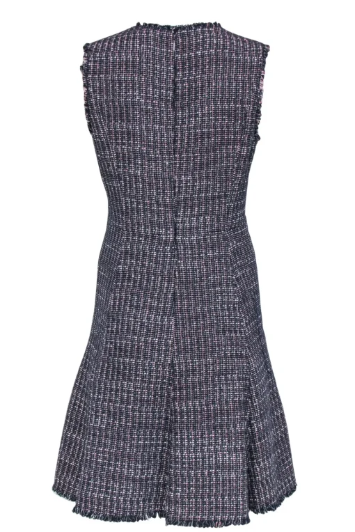 Rebecca Taylor - Navy & Pink Tweed Sleeveless A-Line Dress w/ Frayed Trim Sz 8