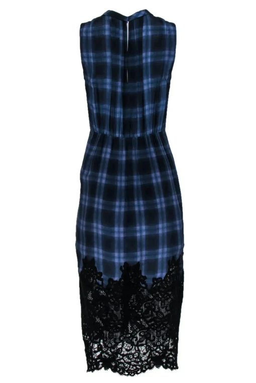 Rebecca Taylor - Navy & Purple Plaid Sleeveless Tie Front Dress w/ Lace Hem