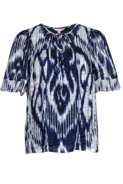 Rebecca Taylor - Navy & White Print Silk Blouse Sz 4