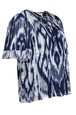 Rebecca Taylor - Navy & White Print Silk Blouse Sz 4