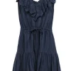 Rebecca Taylor - Navy Cotton Flutter Hem Dress w/ V-Neckline & Ruffles Sz 8