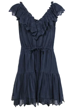 Rebecca Taylor - Navy Cotton Flutter Hem Dress w/ V-Neckline & Ruffles Sz 8