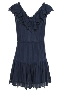Rebecca Taylor - Navy Cotton Flutter Hem Dress w/ V-Neckline & Ruffles Sz 8