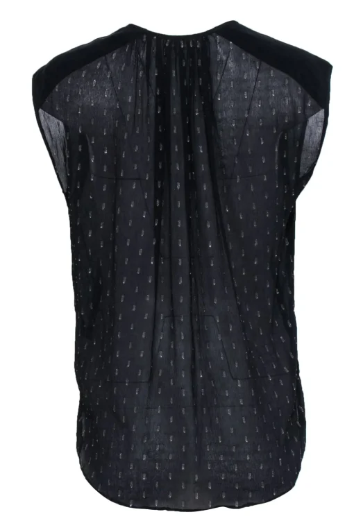 Rebecca Taylor - Navy Metallic Fleck Silk Short Sleeve Blouse Sz 6