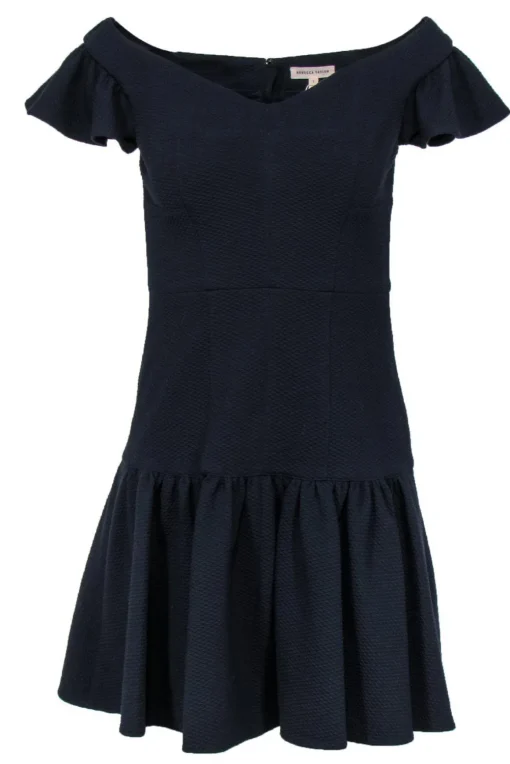 Rebecca Taylor - Navy Off-the-Shoulder Flounce Dress Sz 2