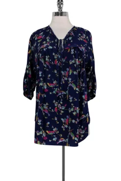 Rebecca Taylor - Navy Silk Bird Print Top Sz 0
