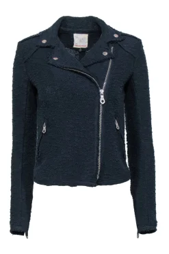 Rebecca Taylor - Navy Tweed Moto-Style Zip-Up Jacket Sz 0