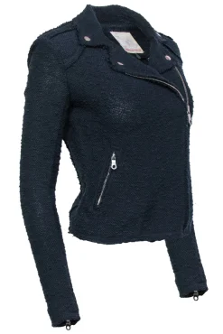 Rebecca Taylor - Navy Tweed Moto-Style Zip-Up Jacket Sz 0