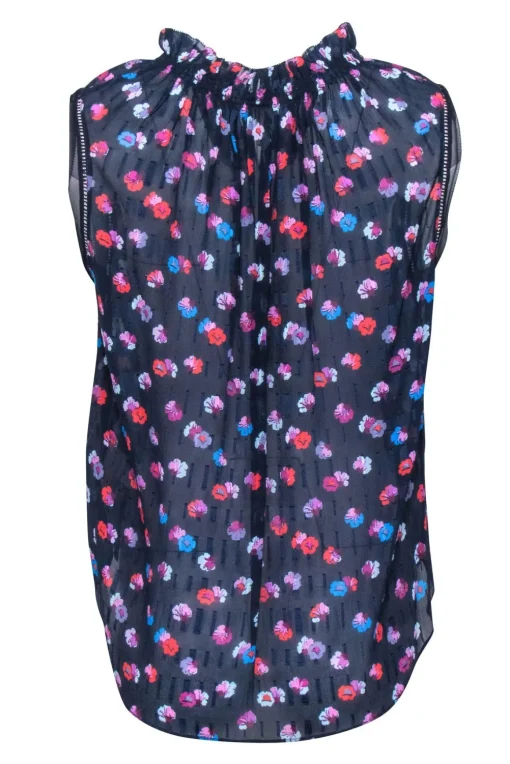 Rebecca Taylor - Navy w/ Multi Color Floral Print Top Sz 8