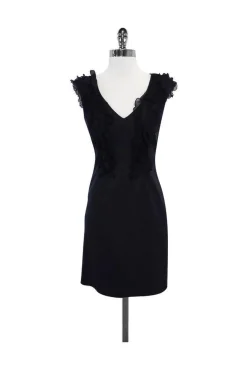 Rebecca Taylor - Navy Wool & Silk Ruffle Sleeveless Dress Sz 2
