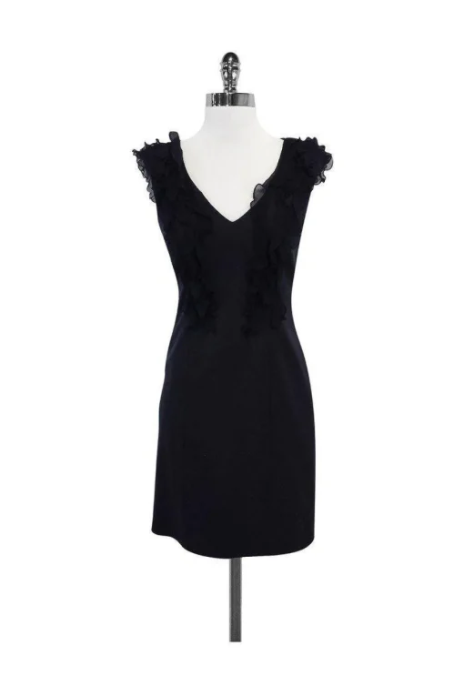 Rebecca Taylor - Navy Wool & Silk Ruffle Sleeveless Dress Sz 2