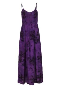 Rebecca Taylor - Purple Tie-Dye Silk Maxi Dress w/ Smocked Bodice Sz 2