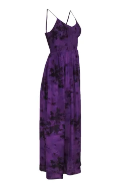 Rebecca Taylor - Purple Tie-Dye Silk Maxi Dress w/ Smocked Bodice Sz 2