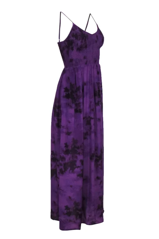 Rebecca Taylor - Purple Tie-Dye Silk Maxi Dress w/ Smocked Bodice Sz 2