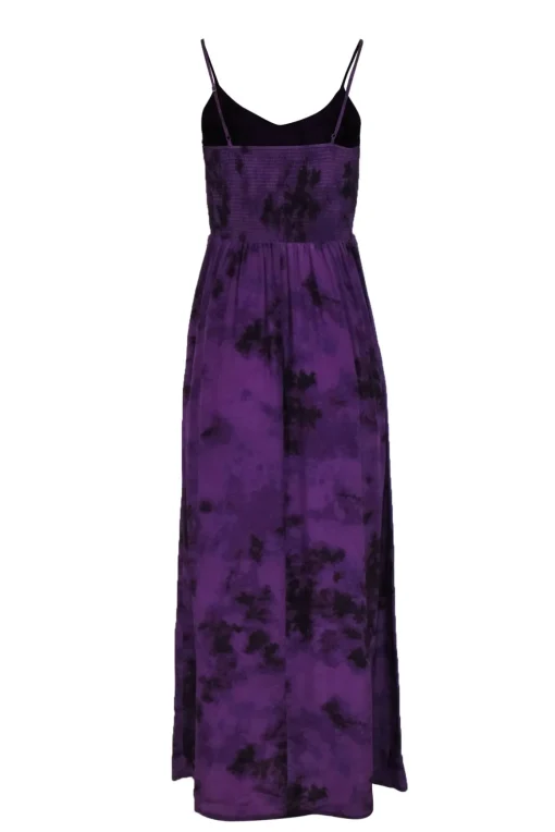 Rebecca Taylor - Purple Tie-Dye Silk Maxi Dress w/ Smocked Bodice Sz 2