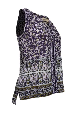 Rebecca Taylor - Purple w/ White & Gold Paisley Print Sleeveless Top Sz 0