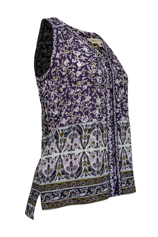 Rebecca Taylor - Purple w/ White & Gold Paisley Print Sleeveless Top Sz 0