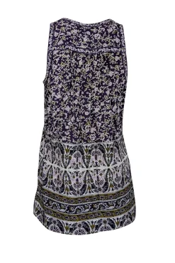 Rebecca Taylor - Purple w/ White & Gold Paisley Print Sleeveless Top Sz 0