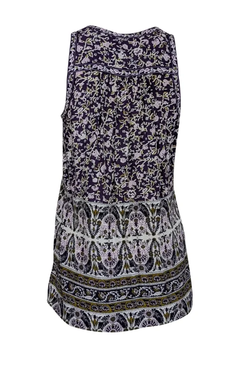 Rebecca Taylor - Purple w/ White & Gold Paisley Print Sleeveless Top Sz 0