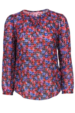 Rebecca Taylor - Red & Purple Floral Print Long Sleeve Blouse Sz 4