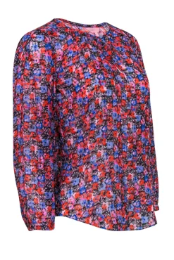 Rebecca Taylor - Red & Purple Floral Print Long Sleeve Blouse Sz 4