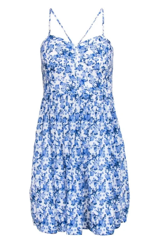Rebecca Taylor - White & Blue Floral Bustier Dress Sz 0