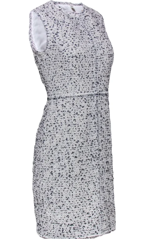 Rebecca Taylor - White & Navy Tweed Sleeveless Sheath Dress Sz 4