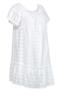 Rebecca Taylor - White Embroidered Short Sleeve Off The Shoulder Dress Sz 6