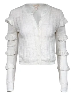 Rebecca Taylor - White Knit Ruffle Sleeve Cardigan Sz M