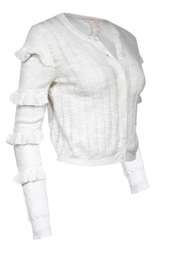Rebecca Taylor - White Knit Ruffle Sleeve Cardigan Sz M