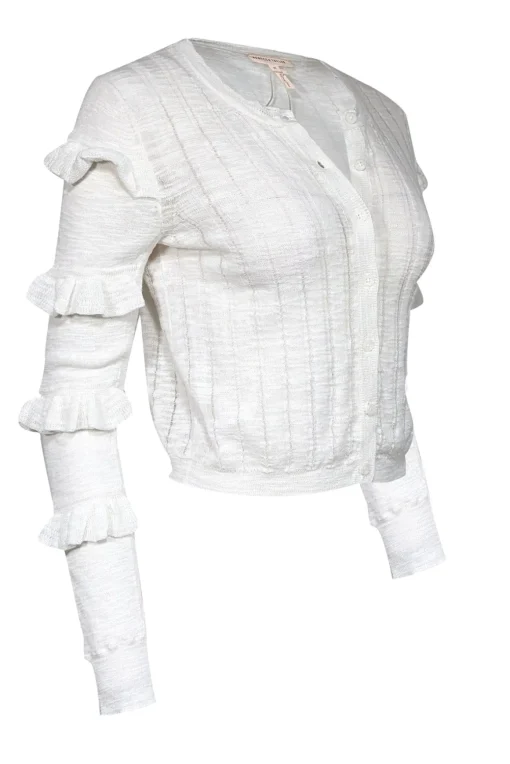 Rebecca Taylor - White Knit Ruffle Sleeve Cardigan Sz M