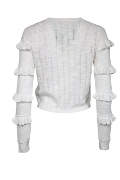 Rebecca Taylor - White Knit Ruffle Sleeve Cardigan Sz M