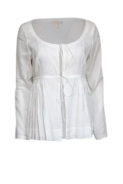 Rebecca Taylor - White Pleated Waist Tie Front Top Sz M