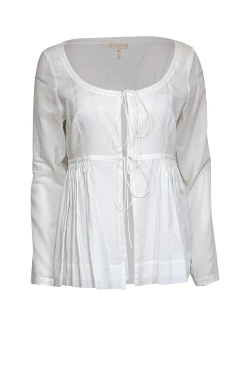 Rebecca Taylor - White Pleated Waist Tie Front Top Sz M