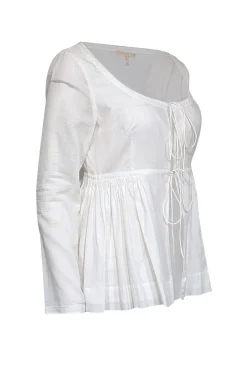 Rebecca Taylor - White Pleated Waist Tie Front Top Sz M
