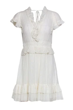 Rebecca Taylor - White Ruffle Cap Sleeve Fit & Flare Dress w/ Metallic Threading Sz XS